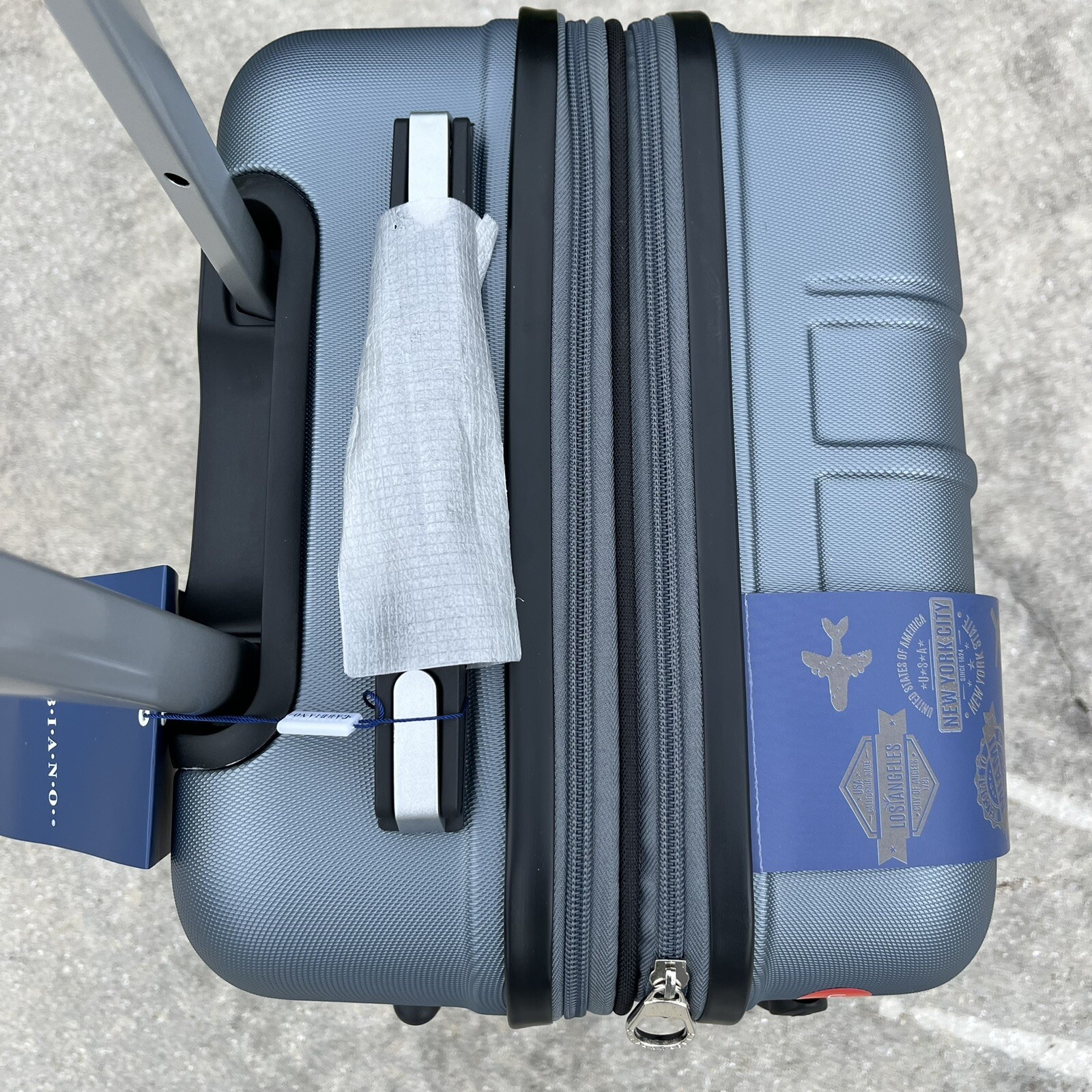 New Gabbiano Iron Gray Carry On Luggage w/ Cup Holder 8 Wheels 20 X 14