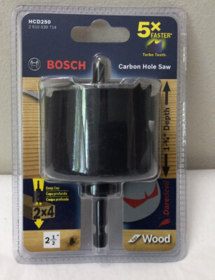 New BOSCH HCD250 5X Daredevil 2-1/2  Carbon Hole Saw Wood 1 3/4'' Depth (SH5)