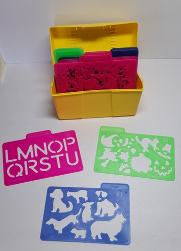 Highlights Plastic Stencil Kit Alphabet Numbers 60+ Characters w Box Vintage