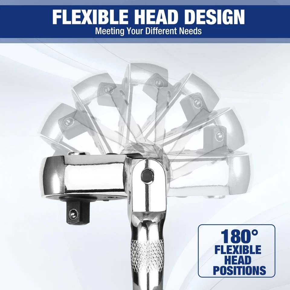 WORKPRO Flex Head Stubby Ratchet Bit Driver Set 16PC 1/4" 3/8" Dr Ratchet Handle - Image 3 of 4