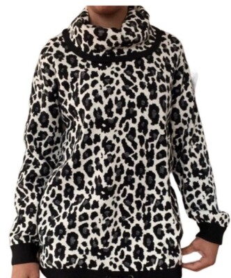 KARL LAGERFELD PARIS, Leopard Print B/W L/S Cowl Neck Pullover Sweater Sz Large