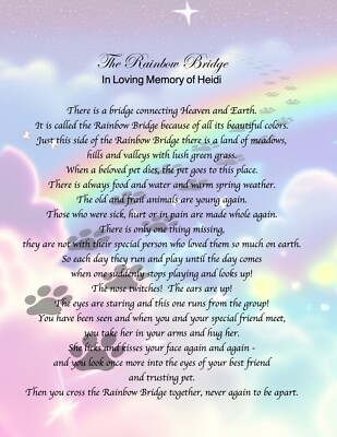 Dog Memorial Poem RAINBOW BRIDGE Personalized UNFRAMED