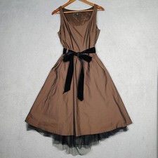 Banana Republic Midi Dress Womens 6 Brown Removable Mesh Skirt Velvet Belt Retro
