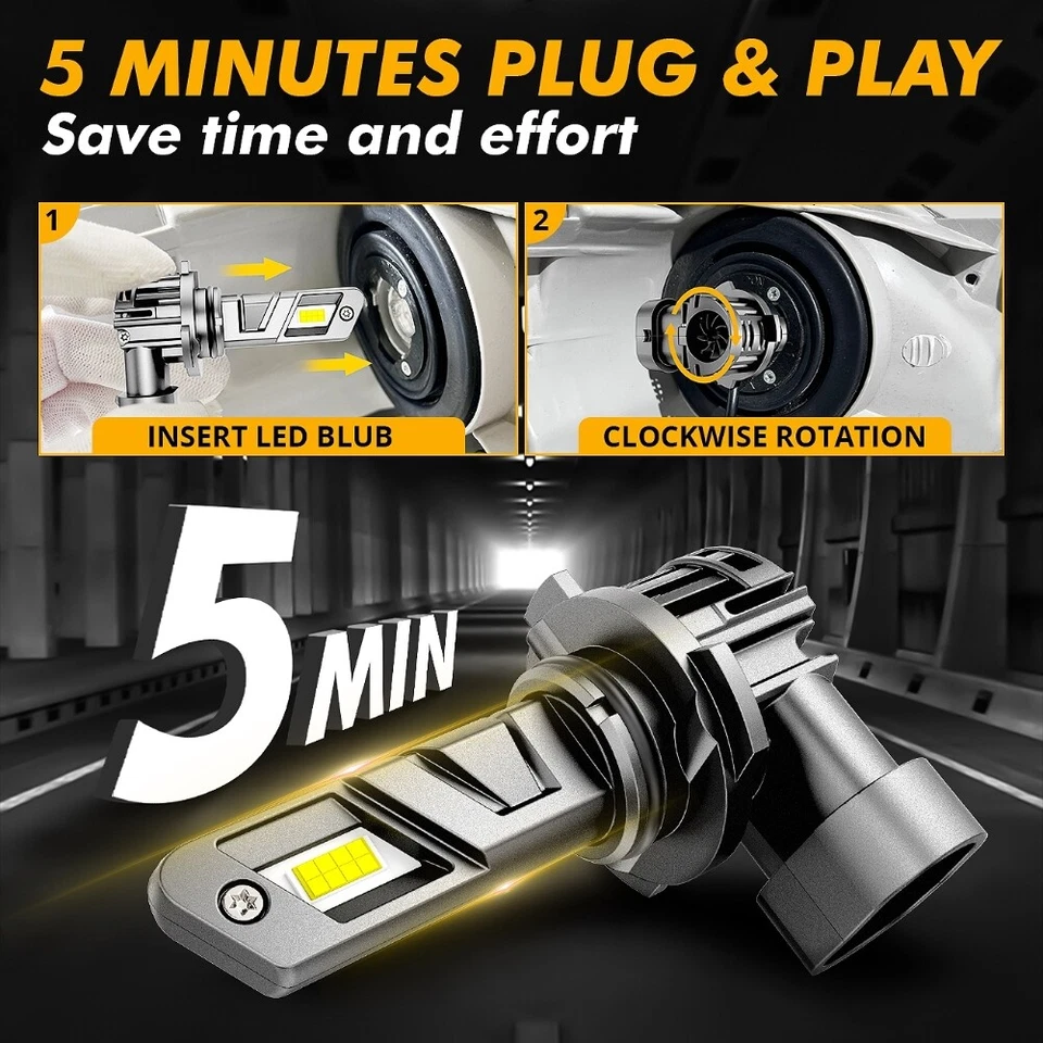 AUXBEAM 9006 HB4 25000LM LED Headlight Bulbs Kit 6500K White Bright CANBUS 1:1 - Image 4 of 4