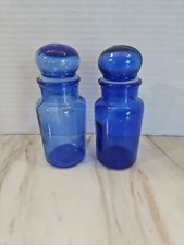 Cobalt Blue Glass Bottle with Lid Made in Taiwan 2" w 5" t. Vintage
