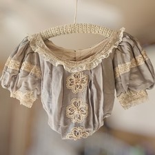 Antique Parisian Silk Puff Sleeve Bodice With Lace And Velvet Accents