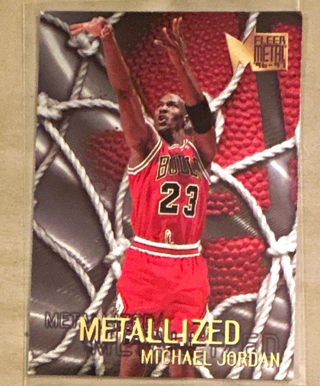 Red Insett Michael Jordan 1996-97 Fleer Metal Metalized Insert #128 Chicago Bulls ...