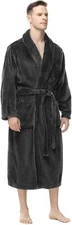 Mens Fleece Robe, Soft Plush Robe for Men, Fluffy Bathrobe with Belt &amp