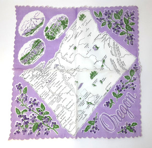Vintage State Souvenir Scalloped Cotton Hankie Handkerchief Oregon