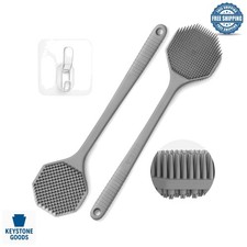 Long Handle Silicone Back Scrubber for Full-Body Exfoliating & Cleansing