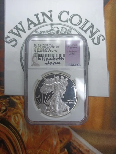 2017 S American SILVER EAGLE  PF70 FR ELIZABETH JONES  CONGRATULATIONS SET E166
