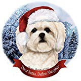 Holiday Pet Gifts White Lhasa Apso Dog Santa Hat Porcelain Ornament