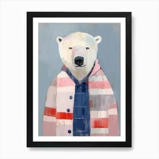 Playful Illustration Of Polar Bear  Framed Wall Art Poster Canvas Print Picture