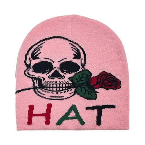 Adult Halloween Jacquard Skull&Rose Beanie Winter Warmer Cycling Windproof Hat - Picture 7 of 14