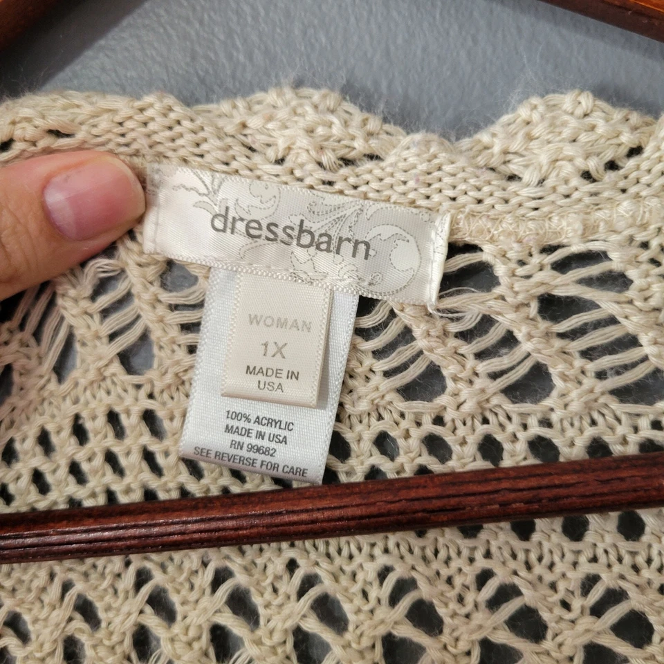 Dressbarn Cardigan Top Size 1X Crochet Knit Short Sleeve Open Front Boho Country - Image 4 of 4