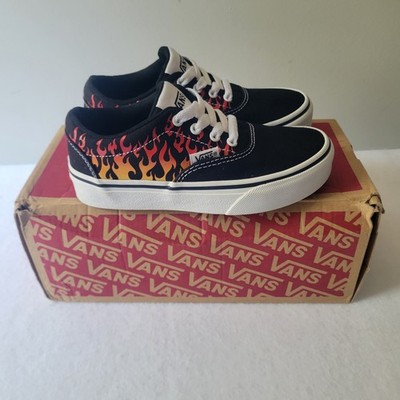 Vans Old Skool V Surf Flames Skate Shoes Kids size 5 Black/blue Checkered Suede