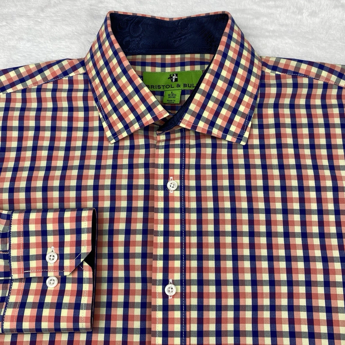 bristol and bull dress shirts Bristol & Bull Mens XL 17-17.5 34/35 Button Up Dress Shirt Blue Dots L/S Career