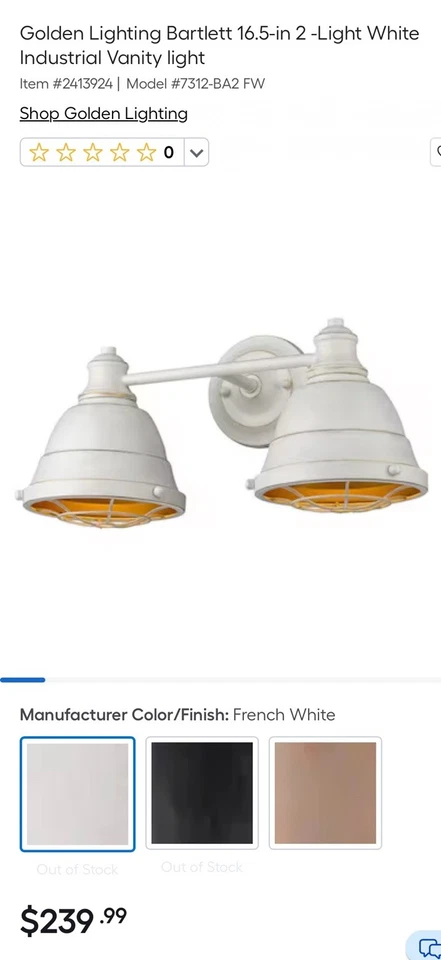 Golden Lighting Bartlett Vanity Light 16.5” 2-Light French White 7312-BA2 - Image 3 of 4