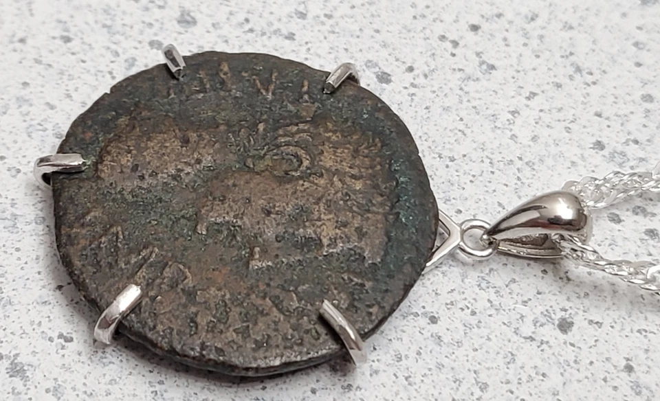 Colar de prata esterlina 925 genuíno pingente moeda antiga imperador romano Augusto - Imagem 3 de 4