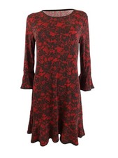 MICHAEL Michael Kors Women's Lace-Print Bell-Sleeve Dress (PM, Red Currant)
