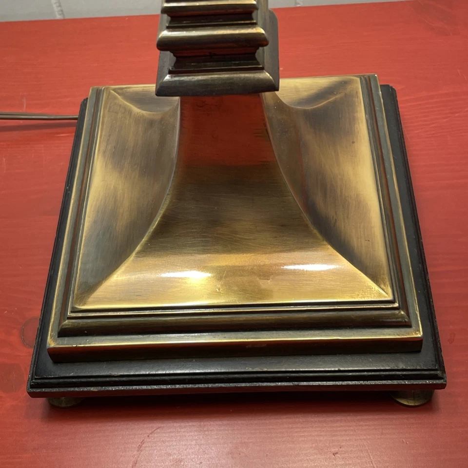 老式2个灯泡方形黄铜烛台灯带黑色灯罩29 — 第 3/4 张图片