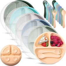 6 Pack Suction Plates for Toddlers with Lids Silicone Baby Plates Set Food Grade