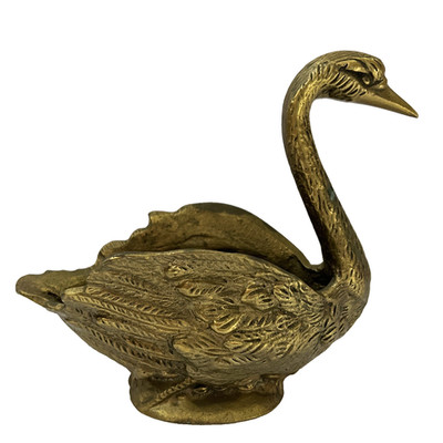 Vintage Solid Brass Swan Decorative Planter Vase Sculpture MCM Decor Unique Gift