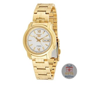 Authentic Seiko SNKK84K1 Automatic Gold Plated Mesh Band Watch 38mm White Dial