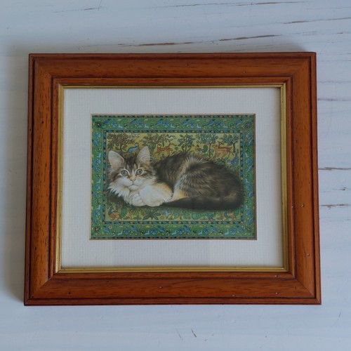 Lesley Anne Ivory Cat Print Framed Vintage 90s M&S 23.5x20.5cm Animal Print #1