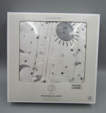 Pottery Barn Kids Skye Muslin Wearable Baby Blanket Gray White XL 18-24 Mos V50