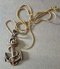 Vintage Silver & Gold Tone Anchor With Rope Necklace 28" Gold Tone Chain — photo 1