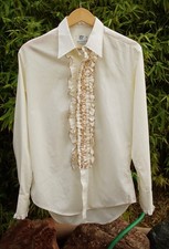 M Vtg 1970s After Six Shirt Ruffle Tuxedo Tux Disco Yellow Formal Retro Prom