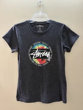 Stussy T-Shirt Tee Grey Reggae Logo Women Size Large