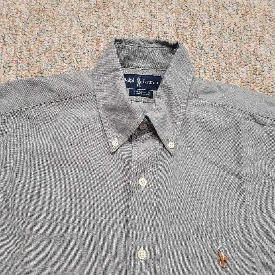 Camisa Ralph Lauren Para Hombres 15.5 Gris Oxford OCBD Abotonada Manga Larga Carne Poni Foto 2 de 4