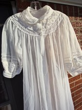 VTG 60s White Sheer Chiffon Smocked Lace Ruffle Peignoir Gown Robe USA Bridal