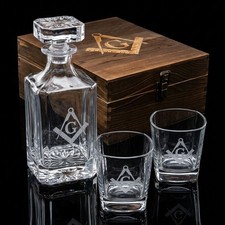 Masonic Decanter Set - Square & Compass Engraved Decanter and Glasses