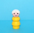 Vintage Fisher Price Little People Mom Grandma Figure White Hair Yellow Dress