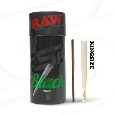 RAW Cones Organic Black King Size | 50 Pack | Natural Pre Rolled Rolling Paper