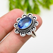 Blue Topaz Gemstone 925 Sterling Silver Ring Handmade Jewelry Ring For Gift