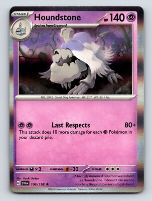 Stage 1 Houndstone HP 140 Last Respects Attack Rarity Pink Card