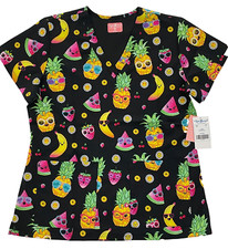 Tropical Scrub Pineapple Women's Medium NWT Black Mutli Color Fruit Ava Therese