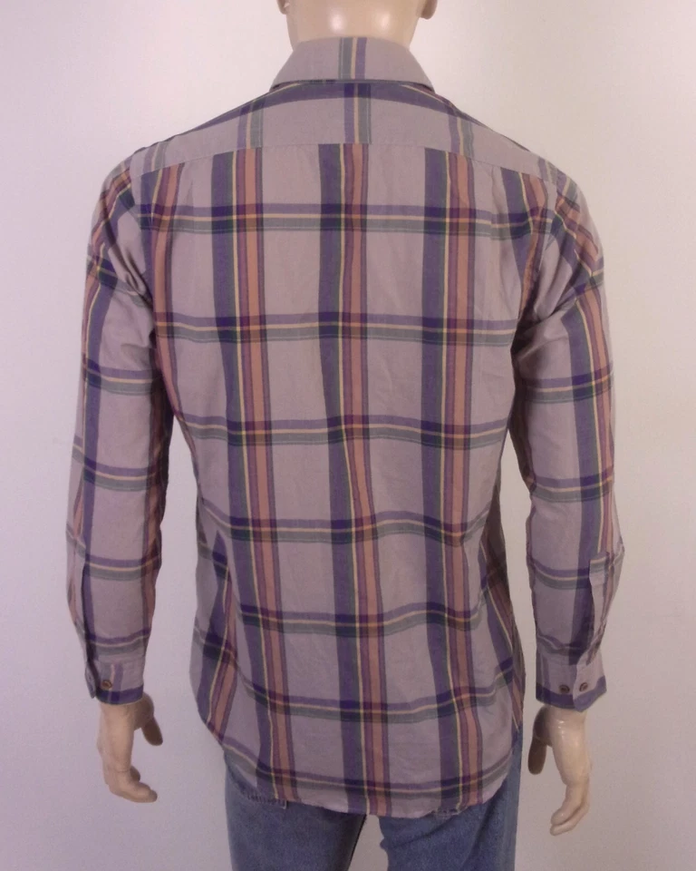 vintage 80s Henry Grethel Colorful Plaid Button Front Shirt Up Down Indie Mod M - Image 3 of 4