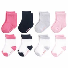 Luvable Friends Crew Socks, 8-Pack, Light Pink and Gray