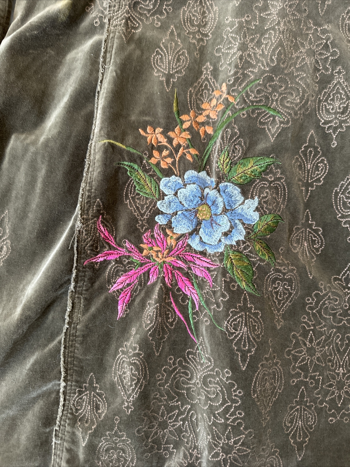 Johnny Was Velvet Embroidered Duster Coat Size XL cho… Gem