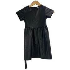 Mango MNG Girls Size 5 Years Pleather Vegan Faux Leather Black Belted Dress