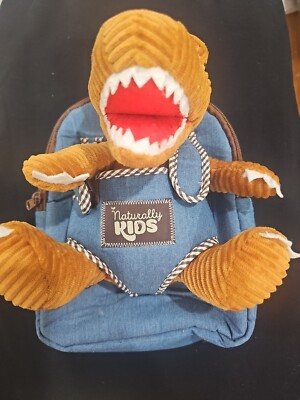 Naturally KIDS Small Dinosaur Backpack - T-REX Toy for Kids Blue Brown Plush