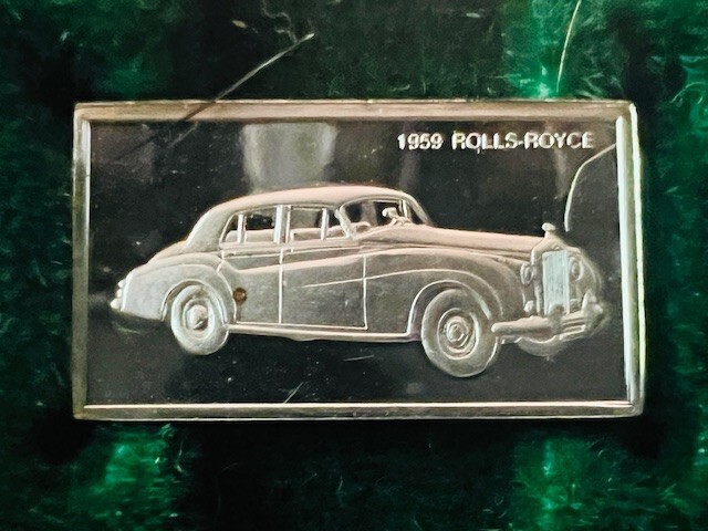 Franklin Mint Silver Bar Mini Ingot 1975 Centennial Car 1959 Rolls