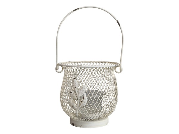 Chic & Antique Teelichthalter Windlicht Mit Glas Antik Weiß Landhausstil H22XØ12-image