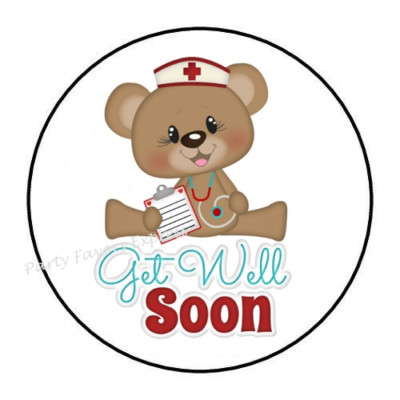2cm 32xAufkleber Sticker Brief Post Get Well Soon Bear bunt Rund R1540