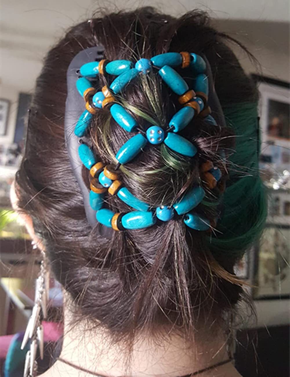 Magic Hair Side Combs For Women Wood Beaded Stretch Double Clips Bun Maker Hair 